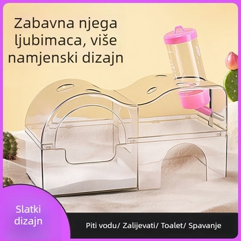 Akrilna kućica za hrčka — prozirna luksuzna vila 3-u-1 s bočicom vode i posudom s pijeskom | Run Around | Kod C158014