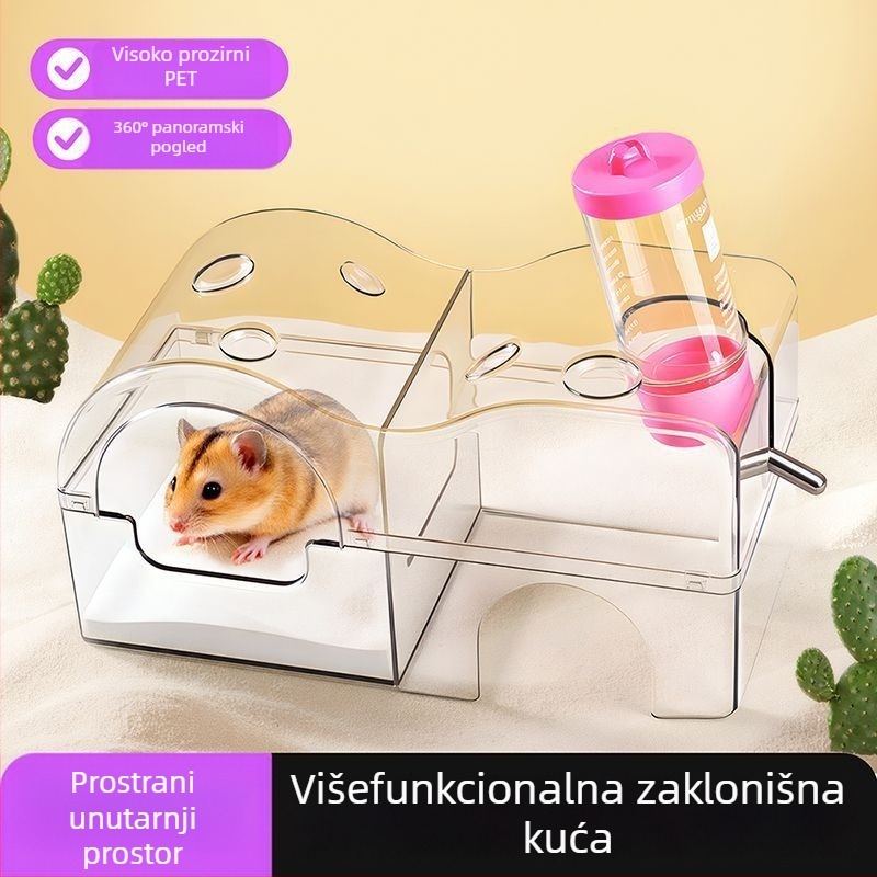 Akrilna kućica za hrčka — prozirna luksuzna vila 3-u-1 s bočicom vode i posudom s pijeskom | Run Around | Kod C158014