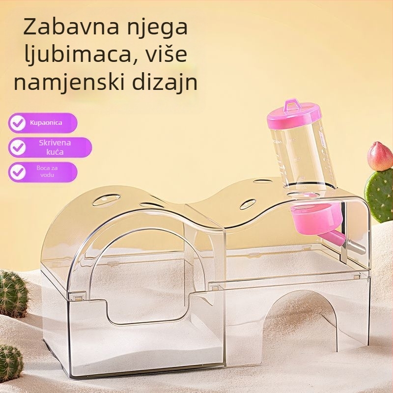 Akrilna kućica za hrčka — prozirna luksuzna vila 3-u-1 s bočicom vode i posudom s pijeskom | Run Around | Kod C158014