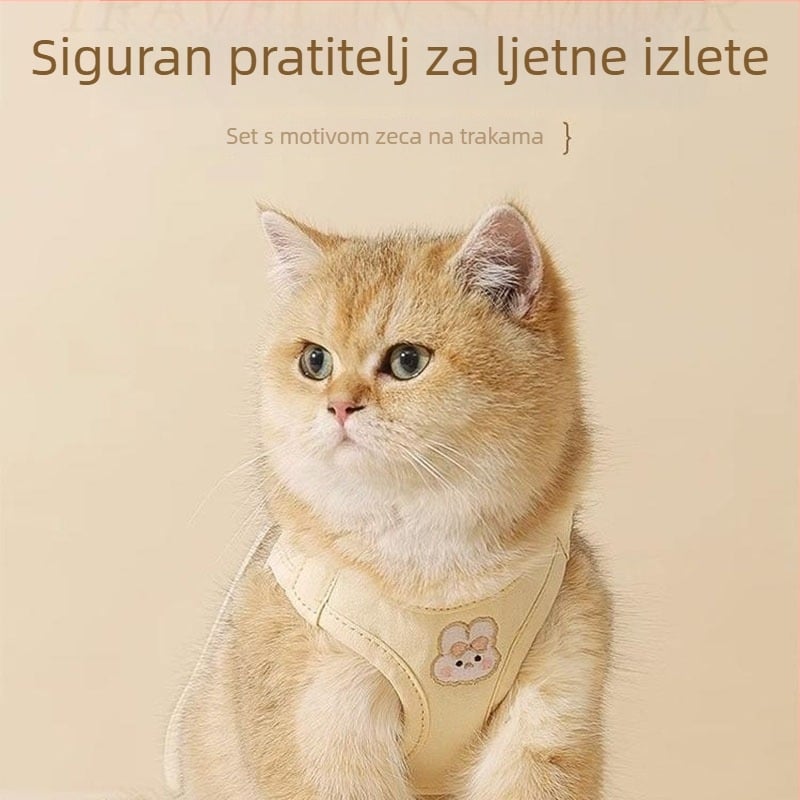 Mačji prsni remen za šetnje, prozračan pamuk i nehrđajući čelik, nije prilagodljiv