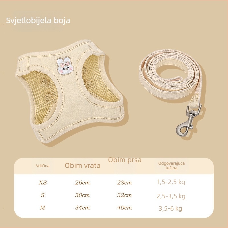 Mačji prsni remen za šetnje, prozračan pamuk i nehrđajući čelik, nije prilagodljiv
