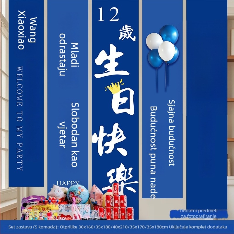 Shicai Vješeni platneni banner set za rođendansku zabavu s balon pozadinom – rekvizit za uređenje prostora