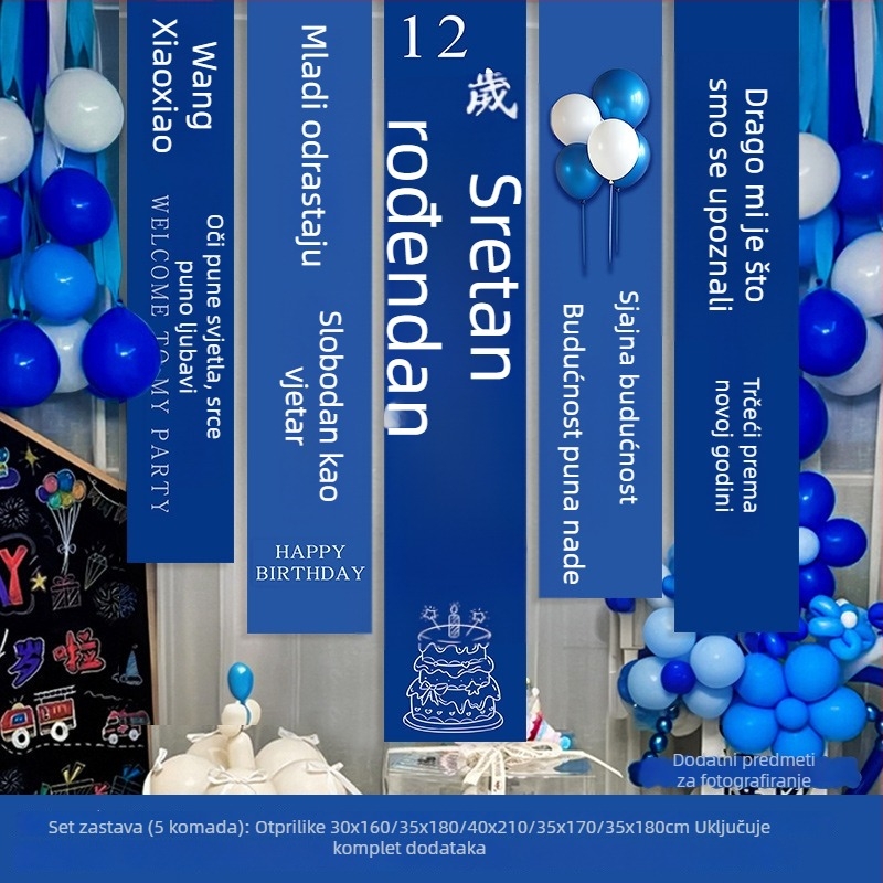 Shicai Vješeni platneni banner set za rođendansku zabavu s balon pozadinom – rekvizit za uređenje prostora