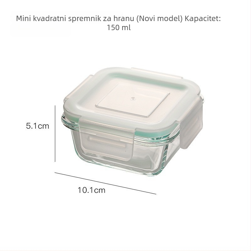 Kutija za ručak od borosilikatnog stakla, pravokutna, otporna na toplinu, mikrovalasno sigurna, s poklopcem, tri odjeljka; kapaciteti 301–500 ml, 501–800 ml, 800–1000 ml, 1–2 L