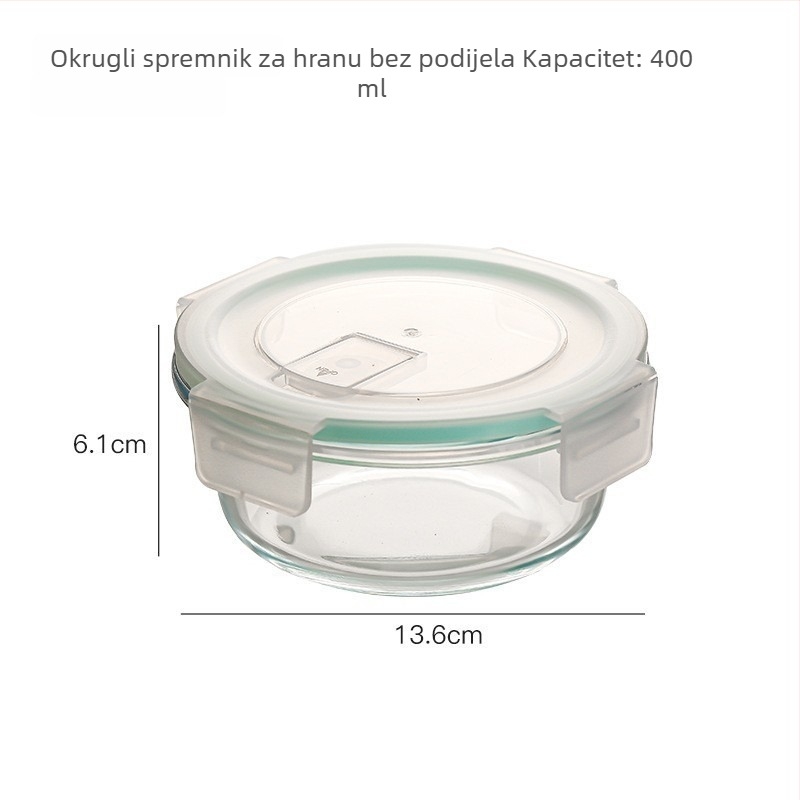 Kutija za ručak od borosilikatnog stakla, pravokutna, otporna na toplinu, mikrovalasno sigurna, s poklopcem, tri odjeljka; kapaciteti 301–500 ml, 501–800 ml, 800–1000 ml, 1–2 L
