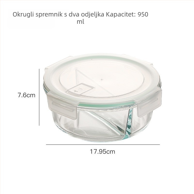 Kutija za ručak od borosilikatnog stakla, pravokutna, otporna na toplinu, mikrovalasno sigurna, s poklopcem, tri odjeljka; kapaciteti 301–500 ml, 501–800 ml, 800–1000 ml, 1–2 L