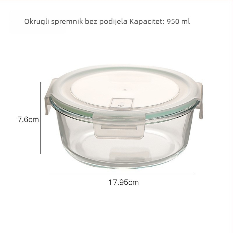 Kutija za ručak od borosilikatnog stakla, pravokutna, otporna na toplinu, mikrovalasno sigurna, s poklopcem, tri odjeljka; kapaciteti 301–500 ml, 501–800 ml, 800–1000 ml, 1–2 L