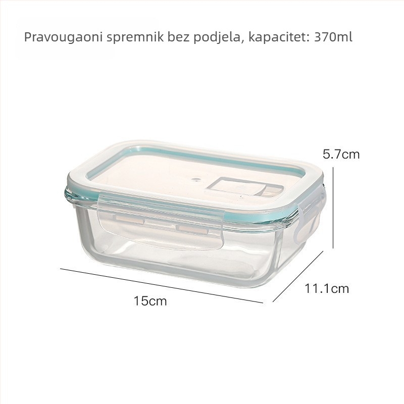 Kutija za ručak od borosilikatnog stakla, pravokutna, otporna na toplinu, mikrovalasno sigurna, s poklopcem, tri odjeljka; kapaciteti 301–500 ml, 501–800 ml, 800–1000 ml, 1–2 L