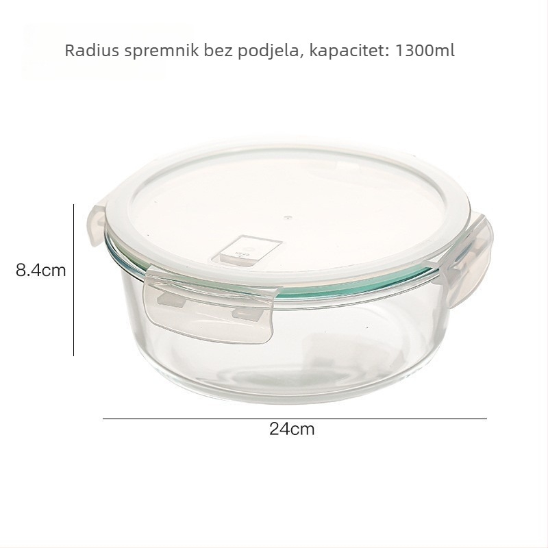 Kutija za ručak od borosilikatnog stakla, pravokutna, otporna na toplinu, mikrovalasno sigurna, s poklopcem, tri odjeljka; kapaciteti 301–500 ml, 501–800 ml, 800–1000 ml, 1–2 L
