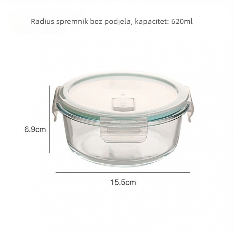Kutija za ručak od borosilikatnog stakla, pravokutna, otporna na toplinu, mikrovalasno sigurna, s poklopcem, tri odjeljka; kapaciteti 301–500 ml, 501–800 ml, 800–1000 ml, 1–2 L
