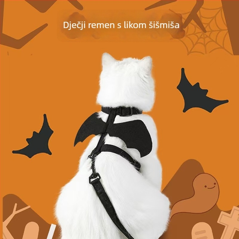 Hamn za mačku s motivom šišmiša za Noć vještica, I-oblik, podesiv, od tkanine