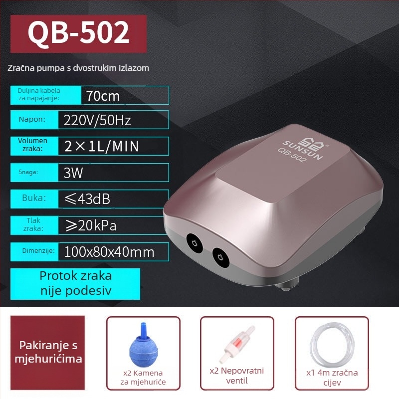 Sensen pumpa za akvarij za kućnu uporabu – tiha aerator, težina 0,3–1 kg, napajanje AC, buka 50 dB