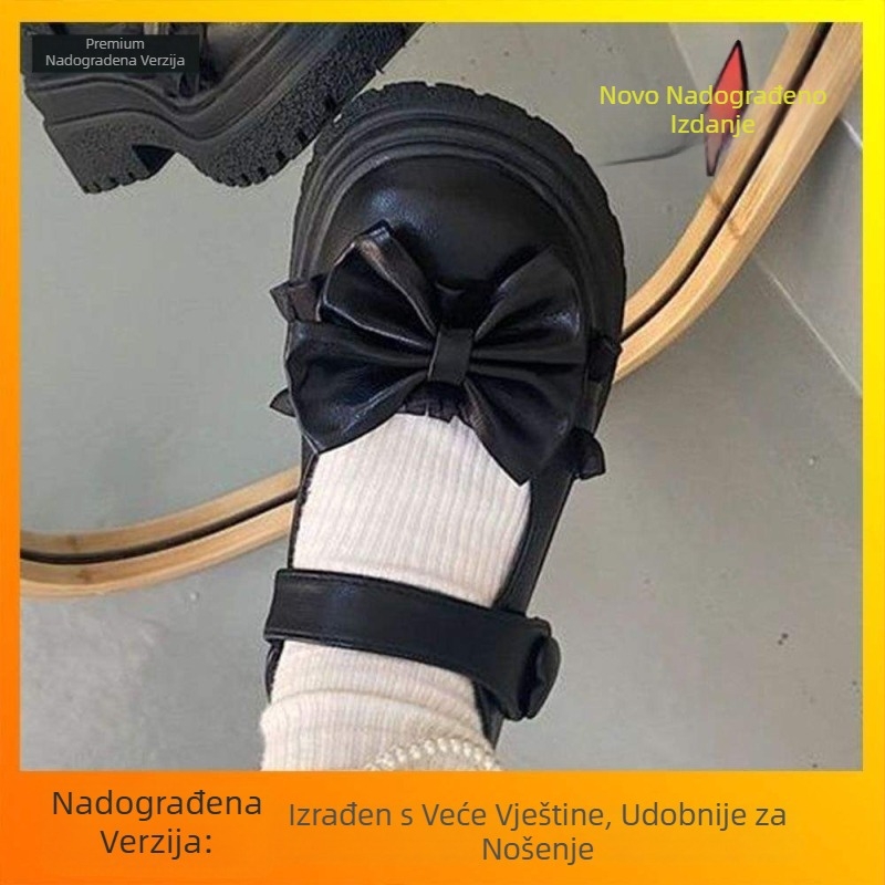 Ženske Mary Jane cipele u japanskom stilu, niski kitten heel, kopčanje na Velcro, gornji dio od umjetnog pliša, potplat od prirodne gume