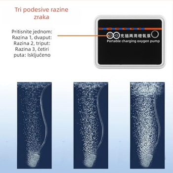 Kisik pumpa za akvarij – prijenosna s USB, punjiva litijska baterija, LED indikator, dvostruka namjena za ribolov i vanjsku upotrebu