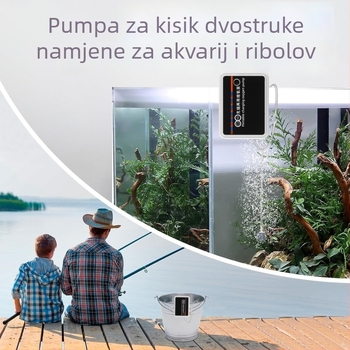 Kisik pumpa za akvarij – prijenosna s USB, punjiva litijska baterija, LED indikator, dvostruka namjena za ribolov i vanjsku upotrebu