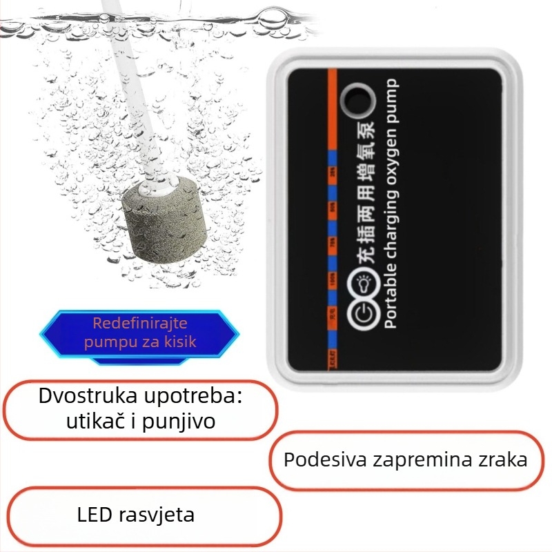 Kisik pumpa za akvarij – prijenosna s USB, punjiva litijska baterija, LED indikator, dvostruka namjena za ribolov i vanjsku upotrebu