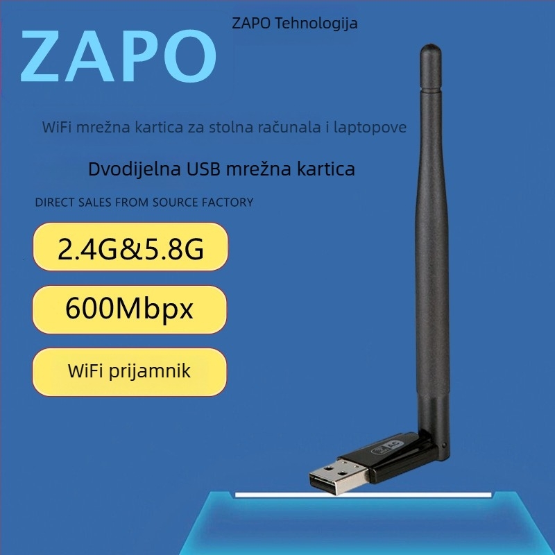 ZAPO W50L-5DB USB Wi‑Fi adapter, RTL8812AU, 1200Mbps, dual‑band 2,4/5 GHz, podržava IEEE 802.11ac/a/b/g/n