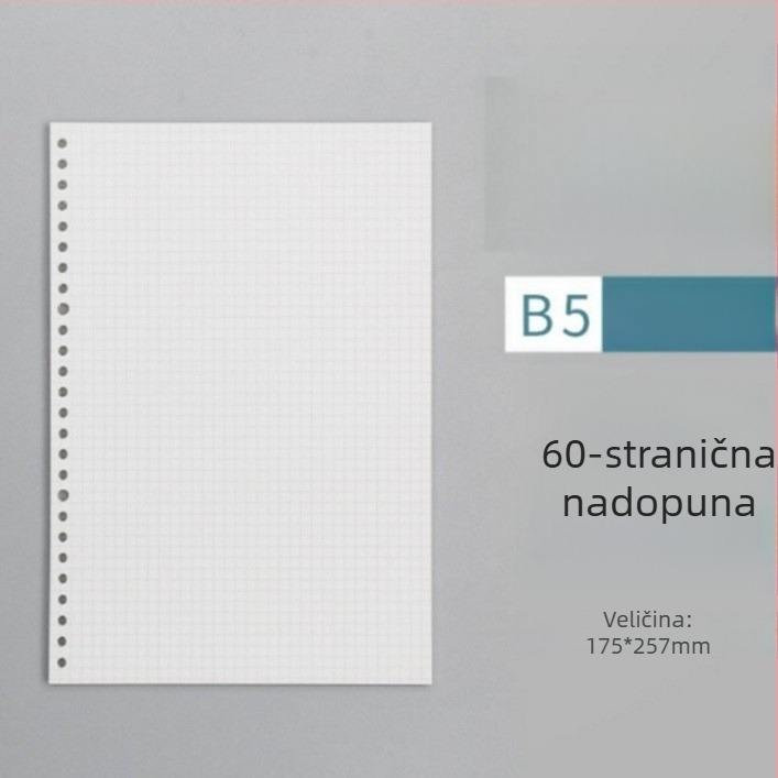 Notes s odvojivim metalnim klipom, Dowling papir, 60 listova, za ponovno punjenje, s linijama i kvadratnim stranicama