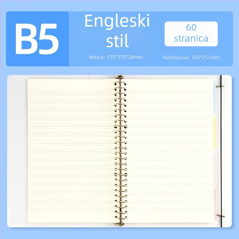 Notes s odvojivim metalnim klipom, Dowling papir, 60 listova, za ponovno punjenje, s linijama i kvadratnim stranicama