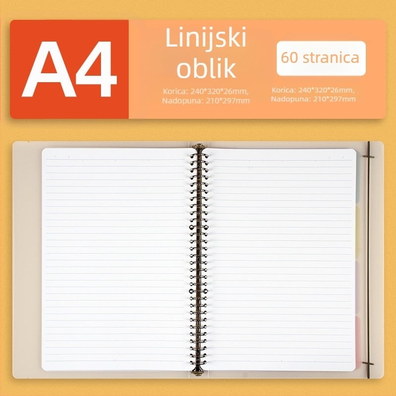 Notes s odvojivim metalnim klipom, Dowling papir, 60 listova, za ponovno punjenje, s linijama i kvadratnim stranicama