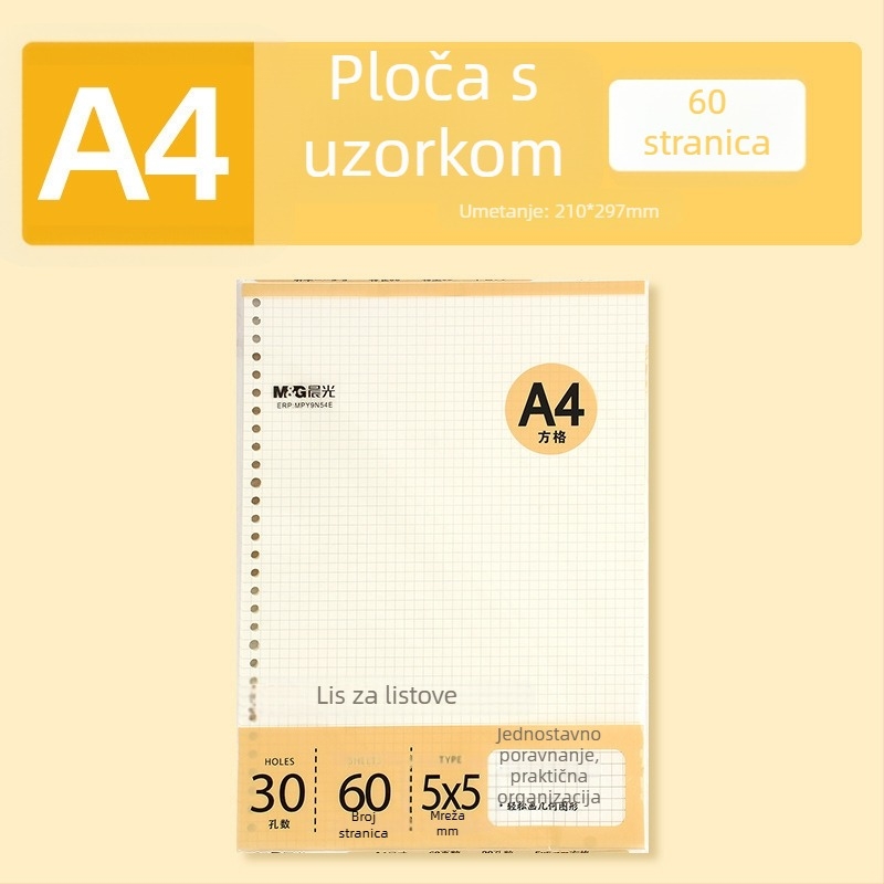Notes s odvojivim metalnim klipom, Dowling papir, 60 listova, za ponovno punjenje, s linijama i kvadratnim stranicama