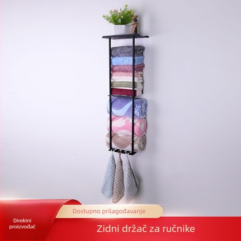 Zidni stalak za ručnike od kovanog željeza za kupaonu, jednostavan i višenamjenski držač za ručnike i odjeću