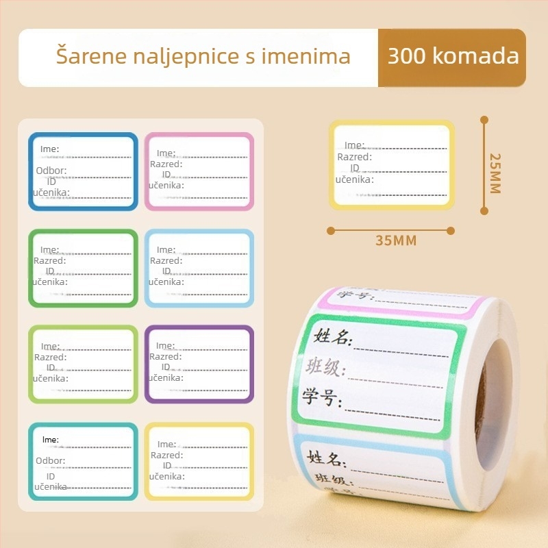 Naljepnice s imenima za vrtić i osnovnu školu, vodootporne i otporne na kidanje, sladak stil, tiskano izdanje