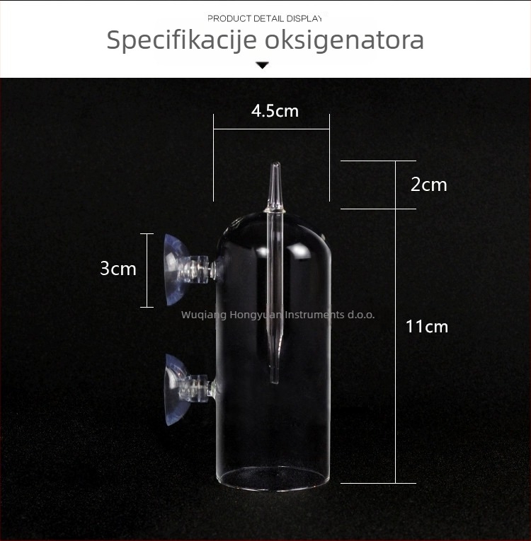 Stakleni difuzor kisika za akvarij, anti-prskanje dizajn, borosilikatno staklo, težina 107 g