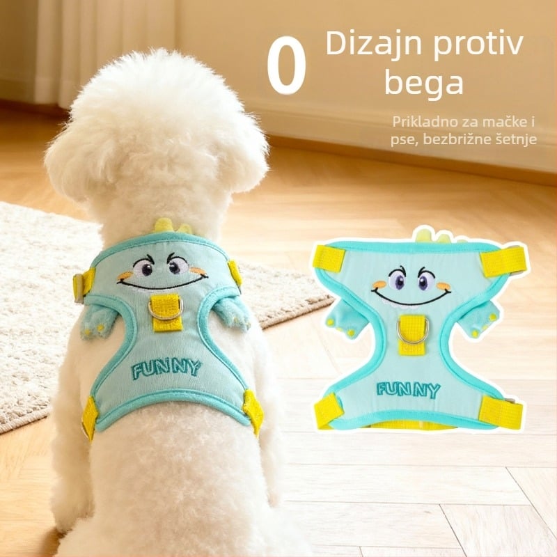 I-oblikovani postroj za psa s otiskom mašne od velura, poliester, podesiva.