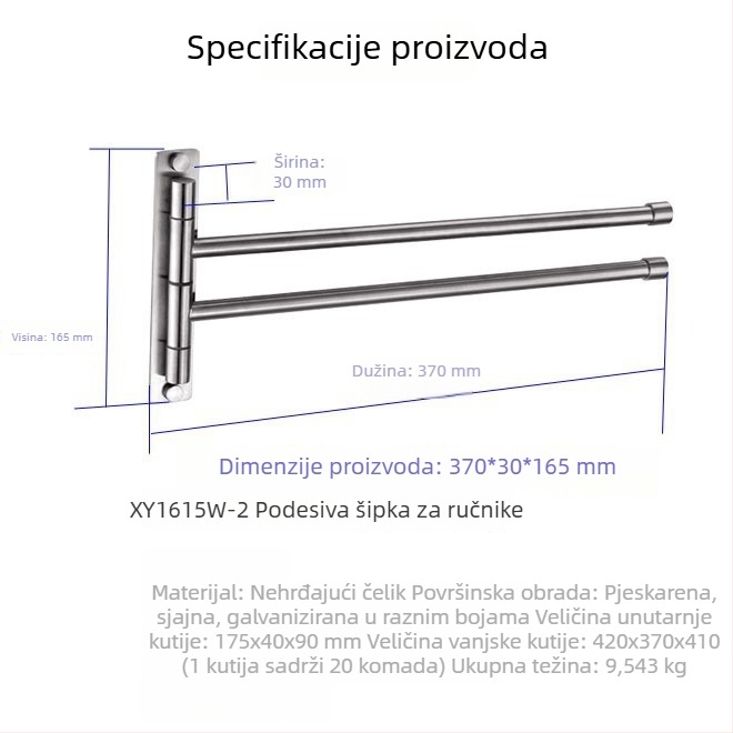 Držač ručnika od nehrđajućeg čelika, dvostruka šipka, moderan stil, završna obrada brušeni sjaj