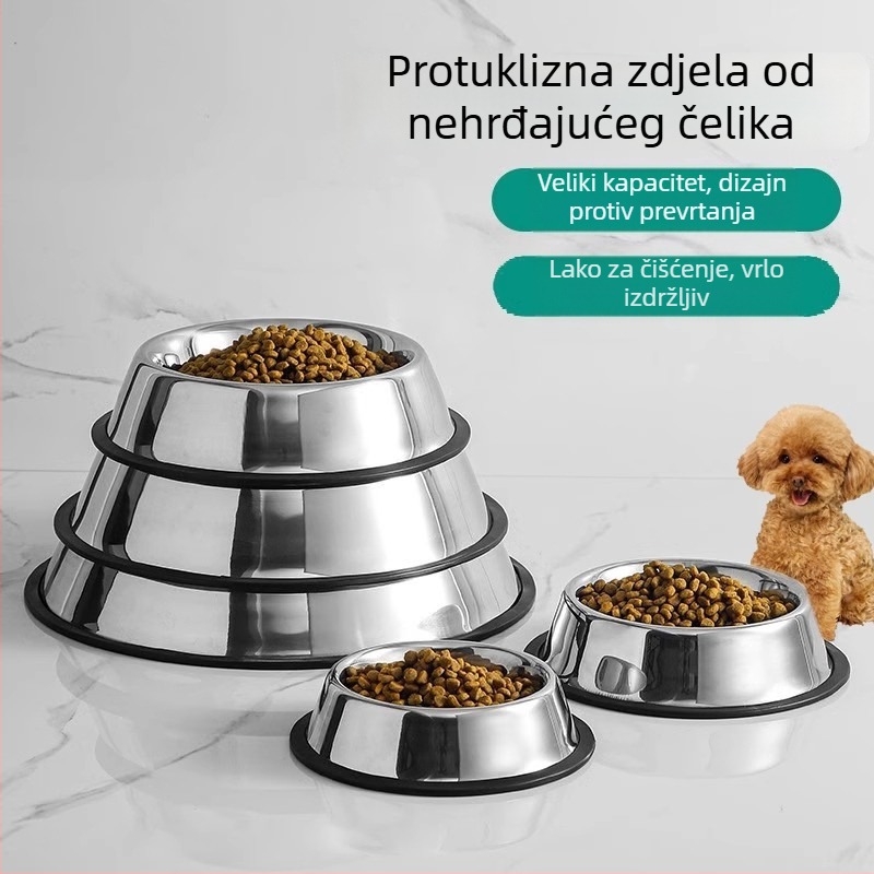 Nehrđajuća čelična zdjela s protukliznim dnom i dvostrukom namjenom za hranu i vodu za velike pse (zlatni retriver)