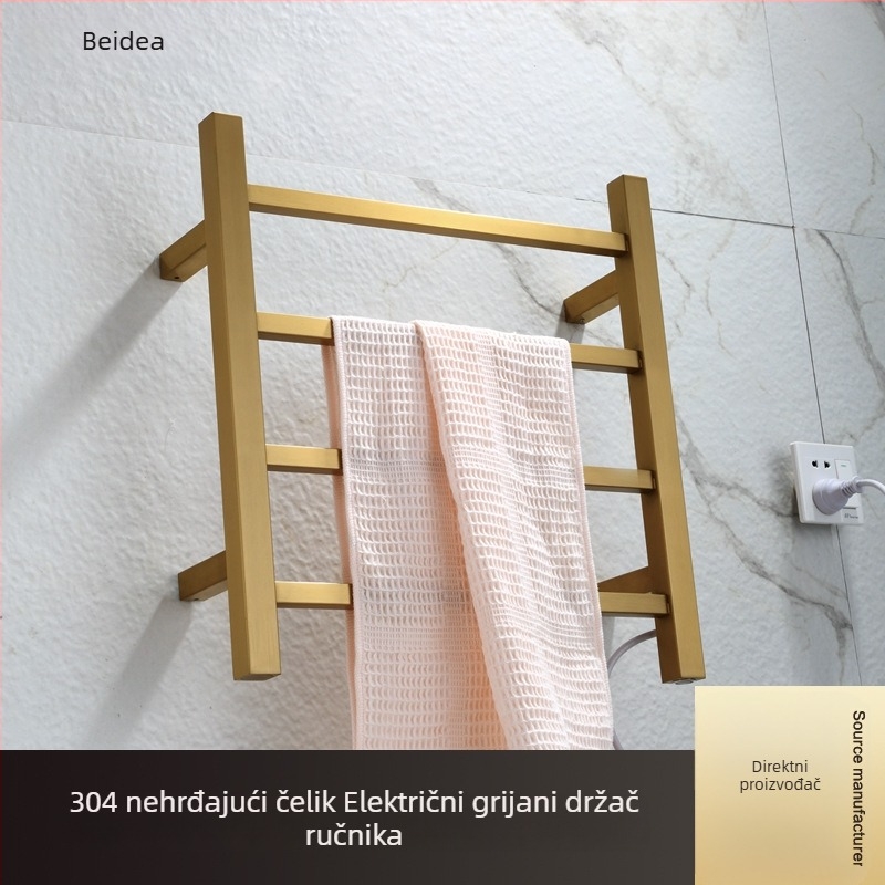 Električni grijani stalak za ručnike s brušenim završnim slojem, 4 sloja (304 nehrđajući čelik; pametna kontrola temperature; nosivost 15 kg)