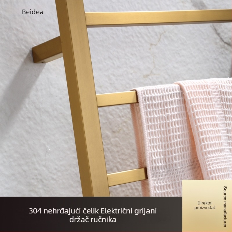 Električni grijani stalak za ručnike s brušenim završnim slojem, 4 sloja (304 nehrđajući čelik; pametna kontrola temperature; nosivost 15 kg)