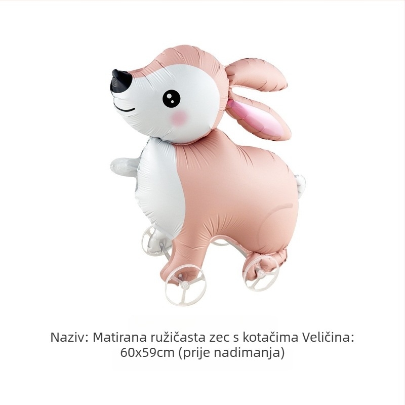 Kotač balon s likom životinje u crtani stilu — aluminijski folijski balon, oblik karikaturne životinje, za vanjske proslave rođendana