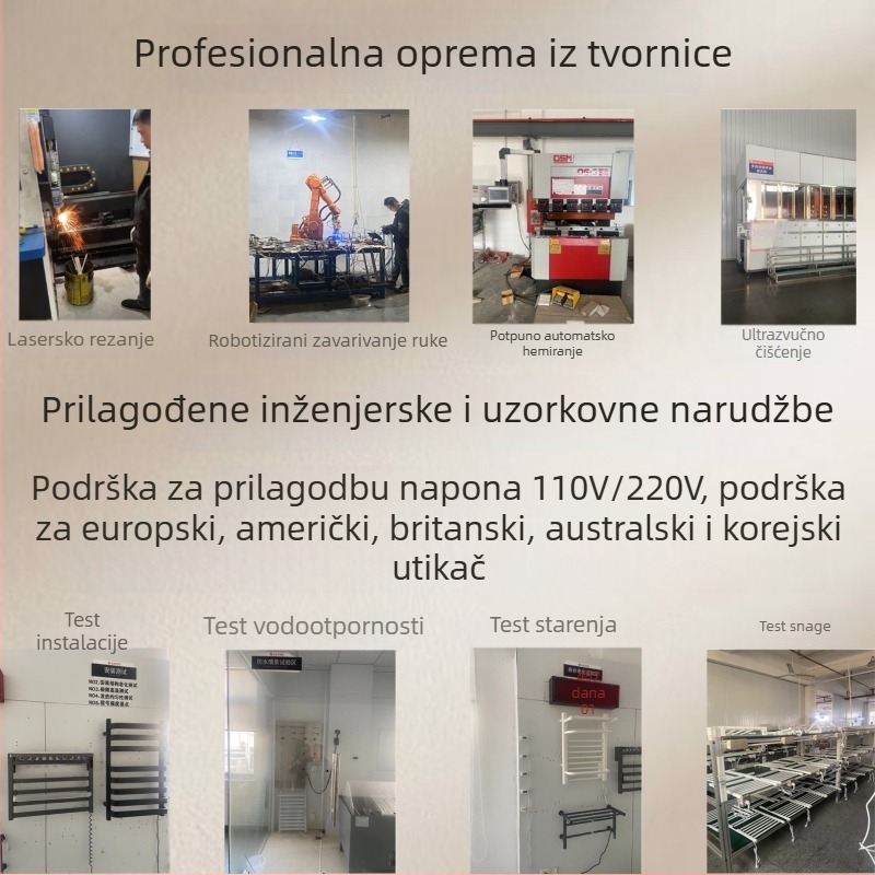 Električni grijani držač za ručnike od nehrđajućeg čelika, 180° okretni, 5 etaža, 220V, nosivost 20 kg