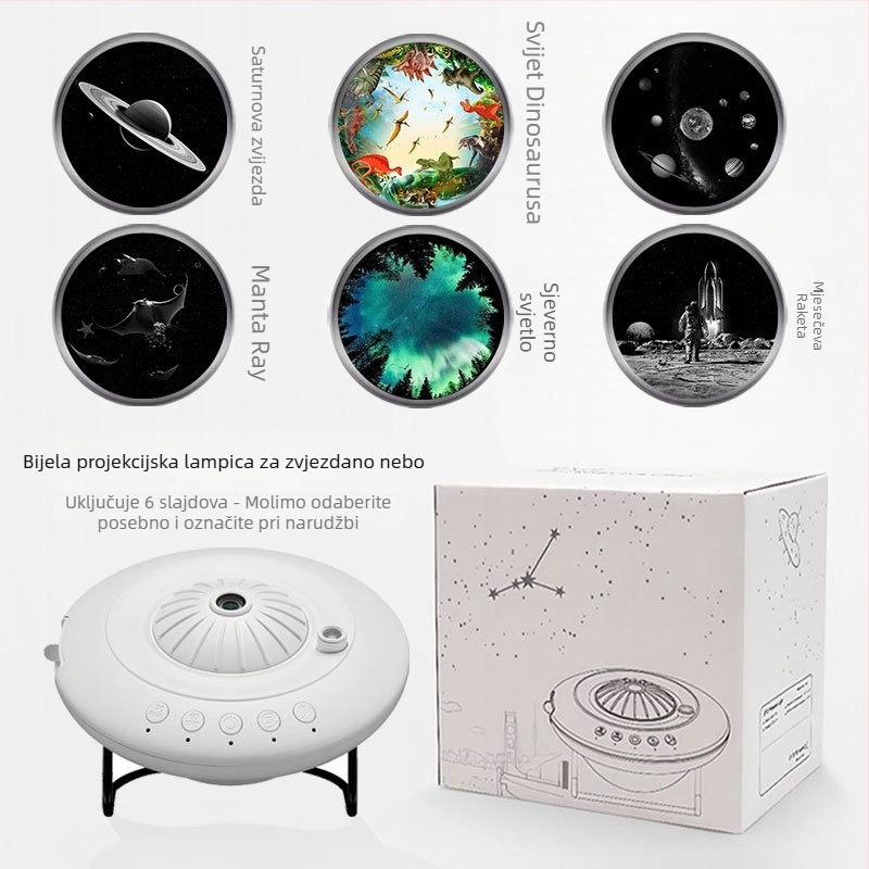Projektor zvjezdane noći s dizajnom letećeg tanjura, ugrađena litijska baterija, ručna kontrola, Taiwan instalacija