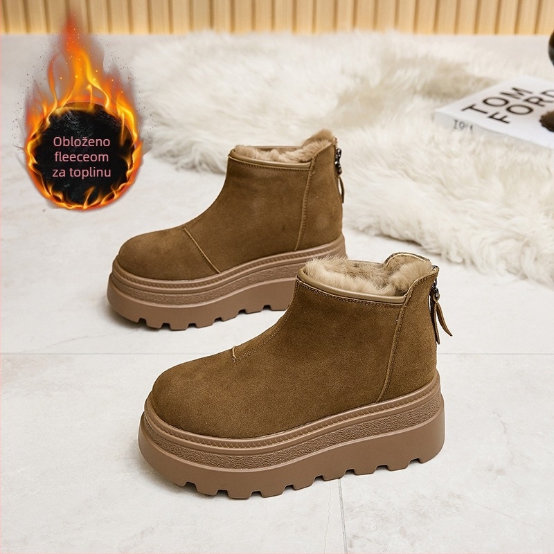 Casual platform loafers s velurom, gornji dio od velura, podstava od zeca, okrugli nos, stražnji zatvarač, 6–8 cm peta