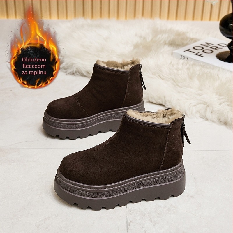 Casual platform loafers s velurom, gornji dio od velura, podstava od zeca, okrugli nos, stražnji zatvarač, 6–8 cm peta