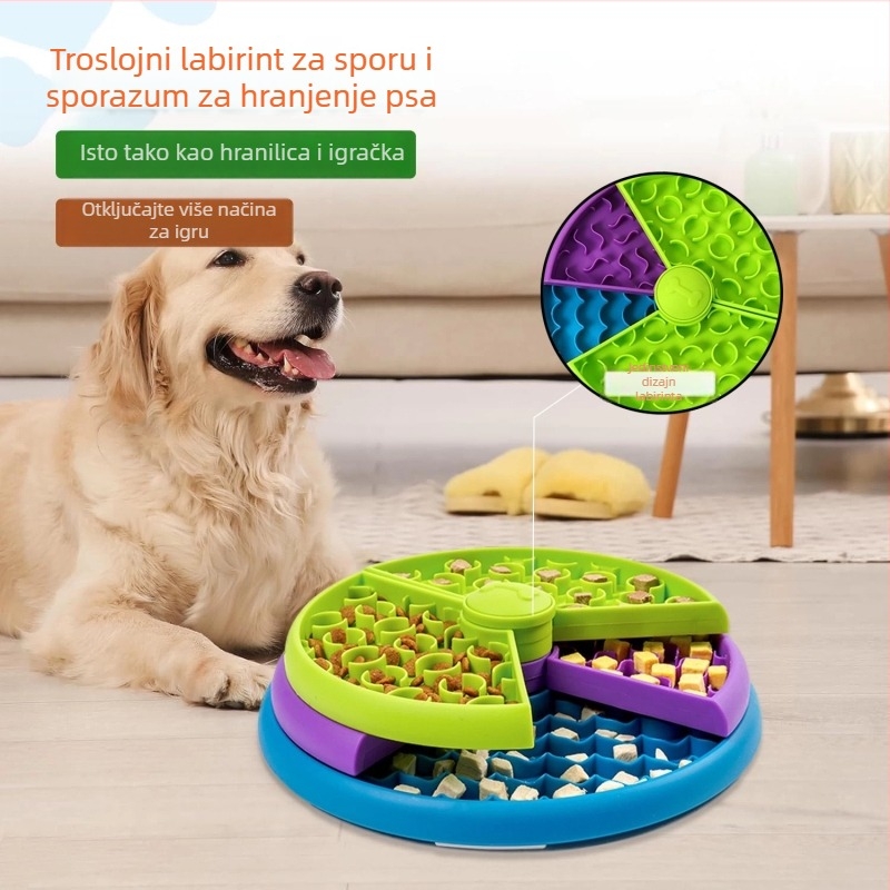 Posuda za sporo hranjenje kućnih ljubimaca, trodjelni okretni dizajn, sprječava gušenje, interaktivna igračka, periva, PP materijal
