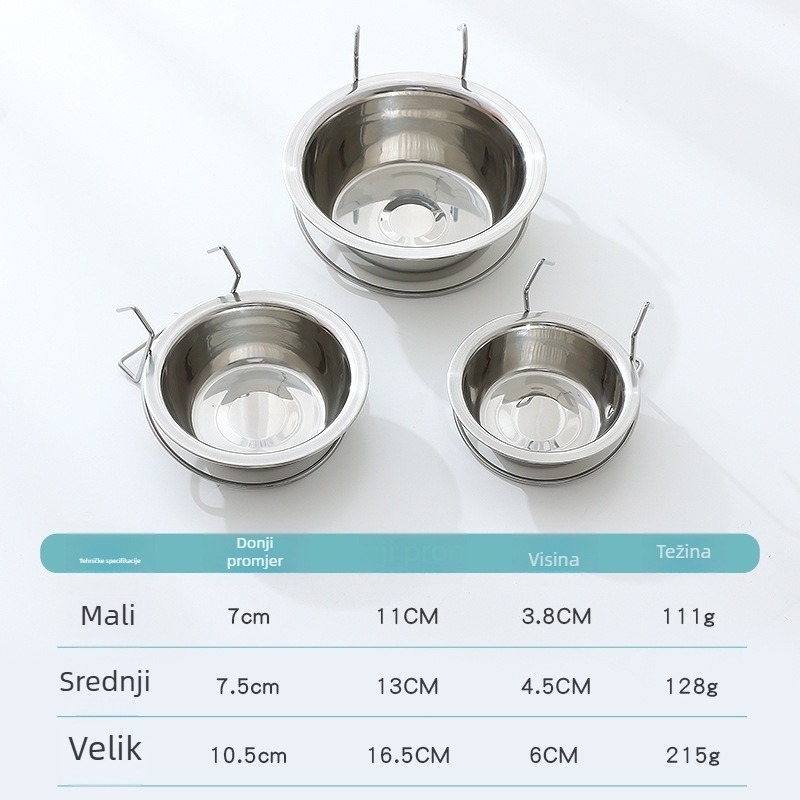Nerđajući čelik, viseća dvostruka posuda za kućne ljubimce s fiksnim anti-prevrnutim dizajnom, za pse i mačke — porijeklo Zhejiang, marka A mouthful of rice
