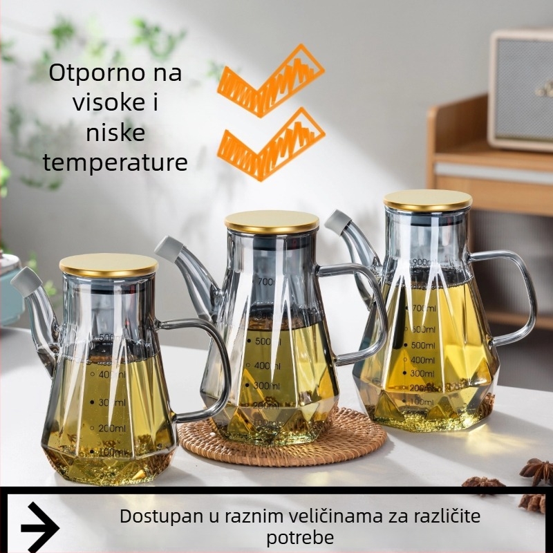 Staklena boca za ulje s izljevom u obliku orlovog kljuna, bez kapanja, mjerna skala, moderni minimalistički stil