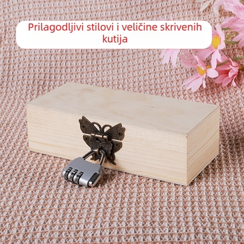 Drvena kutija s bravom i graviranjem, Model 001, Prirodno drvo, Unutarnja tkanina, Print loga dostupan