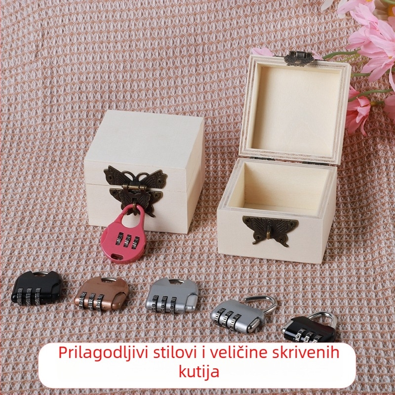 Drvena kutija s bravom i graviranjem, Model 001, Prirodno drvo, Unutarnja tkanina, Print loga dostupan