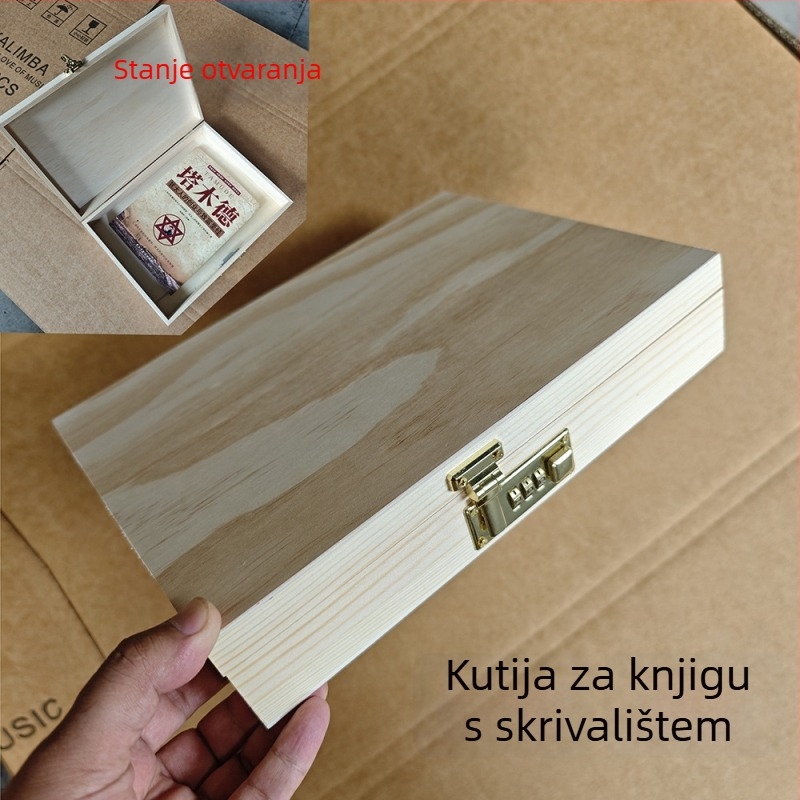 Drvena kutija s bravom i graviranjem, Model 001, Prirodno drvo, Unutarnja tkanina, Print loga dostupan