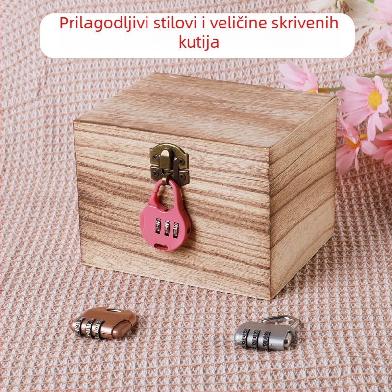 Drvena kutija s bravom i graviranjem, Model 001, Prirodno drvo, Unutarnja tkanina, Print loga dostupan