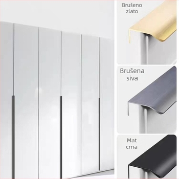 Skrivena ugrađena ručka za vrata ormara, zlatna, moderni minimalistički stil, duga bočna ugradnja