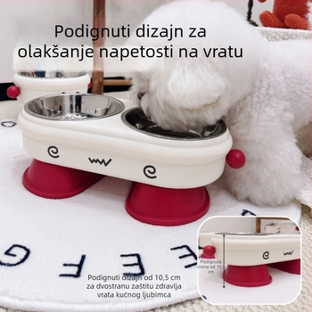 Dvostruka posuda za pse za hranu i piće, otporna na prevrnuće, zaštita vratne kralježnice, pojedinačno zapakirana (Materijal: plastika; Podrijetlo: Zhejiang; Pakiranje u kutiji: 72)
