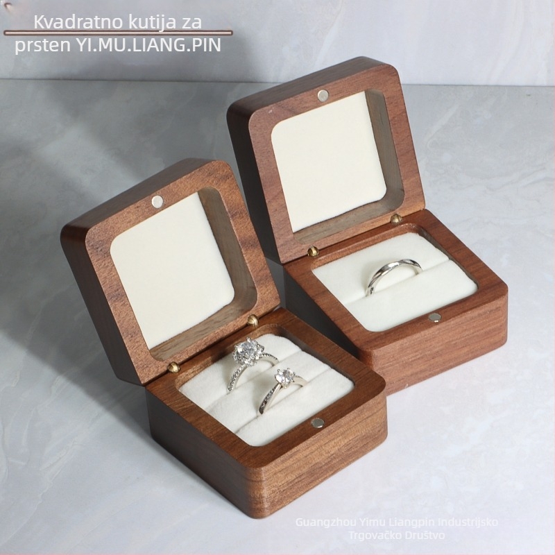 Kutija za prstenje od orašastog drveta — pakiranje nakita, transportno pakiranje, jedna plastična vrećica u vanjskom kartonu