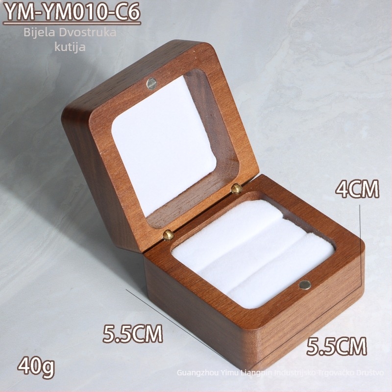 Kutija za prstenje od orašastog drveta — pakiranje nakita, transportno pakiranje, jedna plastična vrećica u vanjskom kartonu