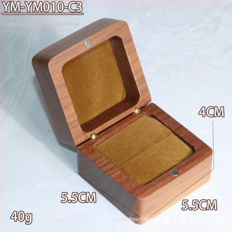 Kutija za prstenje od orašastog drveta — pakiranje nakita, transportno pakiranje, jedna plastična vrećica u vanjskom kartonu
